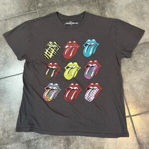 The Rolling Stones Dark Gray Tee with Multicolor Tongue Graphics
